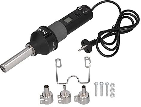 Cryfokt Varmluftspistol, 450W 8018LCD Elektronisk Justerbar Temperaturkontrollerad Värmepistol med LCD-skärm, Termiskt Skydd, för Svetsning Av Krymprör och PCB-komponenter (Europeiska bestämmelser)