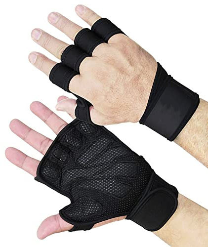 Qudinip Halvfingerhandskar med Silikonkuddar för Styrketräning och Träning på Gym och Utomhusaktiviteter, 1 par, Justerbara Handledslindor