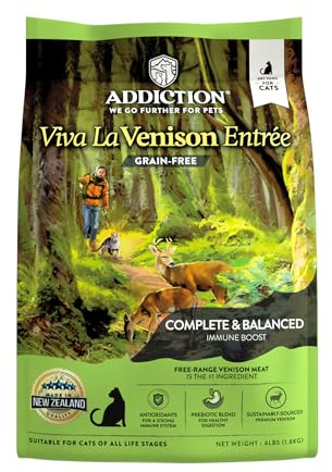Addiction Viva La Venison Grain-Free Dry Cat Food - with Premium Venison to Support Muscle Development & Maintenance - High-Protein Recipe with Chicken & Low Carb - Made in New Zealand - 4lbs