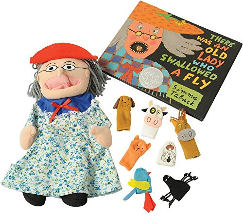 Constructive Playthings There was an Old Lady Who Swallowed a Fly Finger Puppet and Props with Book, Visual Learning Toy, Sensory Play, Interactive Storytelling,Use with Puppet Theater, 3 Years Plus