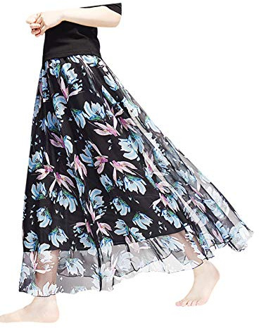Camilife Gonna da Donna in Chiffon con Fiori e Chiffon, Gonna Lunga Stampata, Morbida e Sottile, per L'Estate, Lunghezza 90cm #59