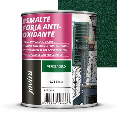 JOVIRA PINTURAS Esmalte Forja Antioxidante al Disolvente. Protección y decoración sobre hierro. (750 Mililitros, Verde Acero)