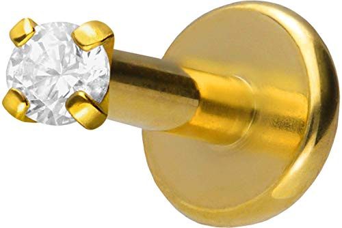 PIERCINGLINE Titanplugg innergänga | Enhålsad kristall | piercing läpp näsa öra | färg- och storleksval, Titan