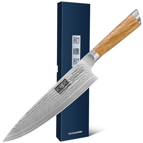 HOSHANHO Damasco Coltello da Chef, 20cm Professionale Coltelli da Cucina Acciaio da Damasco 67 Strati, Super Affilato Giapponese Coltello da Chef con Lmpugnatura Ergonomica