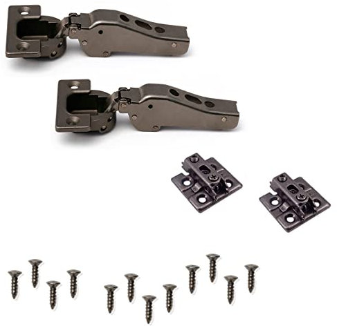 2 Stück Schwerlast-Möbelbänder J95 für extra schwere Türen bis 25 kg! Inkl. Montageplatten, Halb-Aufliegend. Schwerlast-Topfband von LAMP® / Japan (Farbe: Schwarznickel, OHNE Zuhaltung (OHNE Feder))