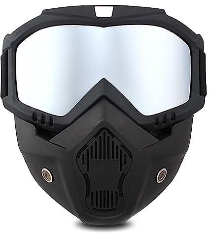 Motorradbrille Abnehmbare TAIZER Motorrad Schutzbrille Staubschutz Brille Abnehmbaren Gesichtsmaske Winddicht Helm Nebelfest Winddicht Reiten Sonnenbrille Fahrrad Dirtbike Motocross (silbrig)