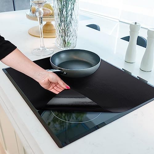 HomeMakers Induction Hob Protector Mat with Cooking Function | Large 61x53cm | Scratch and Spill Heat-Resistant Silicone Cooktop Cover | Non-Slip Surface | Easy-to-Clean Kitchen Mat (Black)