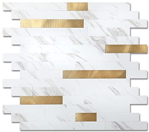 Yipscazo Carrelage mural à décoller et à coller en PVC pour dosseret de cuisine pour dosseret de cuisine, salle de bains (30,5 x 30,5 cm, 10 feuille à Carla avec de l'or)