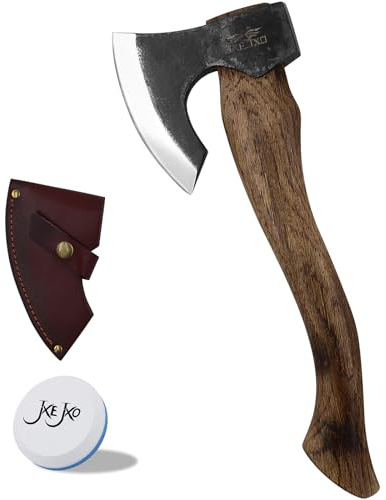 The Berserker - Camping Hatchet - Bushcraft Axe for Wood Chopping Carving- 15.7 Hand Axe with Leather Sheath