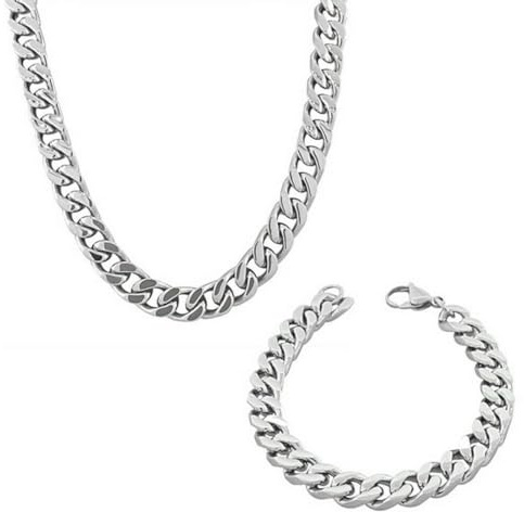 EIHI Collar y Pulsera de Acero Inoxidable, Cadena de Plata para Hombre, niño, Juego de Collar y Pulsera de 8 mm de Ancho, niños y niñas