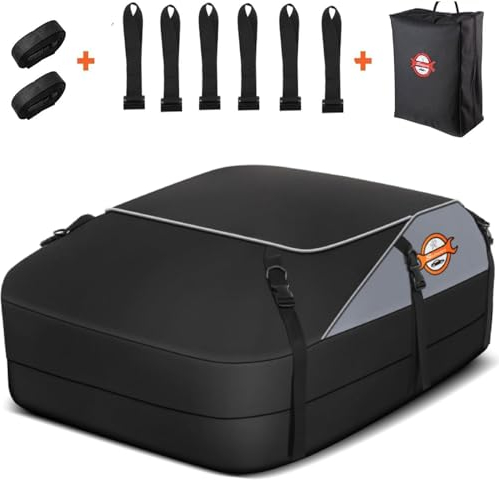 Sailnovo Auto Dachbox, 580 Liter/20 Kubikfuß Faltbare, 1000D wasserdichte Dachtasche mit Dachtasche und verstärkten Autogurten (2 Lange Gurte + 6 Türhaken)