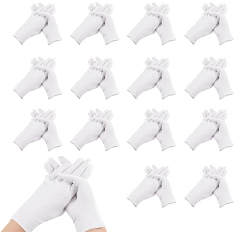 Weiße Baumwollhandschuhe, 15 Paar(30 Stück) Feuchtigkeitsspendende Handschuhe, Handschuhe 100% Baumwolle Weiche Bequeme Atmungsaktive Zwirnhandschuhe für tägliche Kosmetik- und Hautpflegearbeiten
