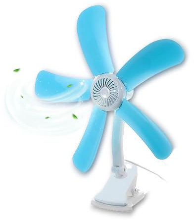 AntDau71® - Petit ventilateur électrique avec pince et double articulation, équipé de 5 pales pour table, bureau, maison, lit, bureau