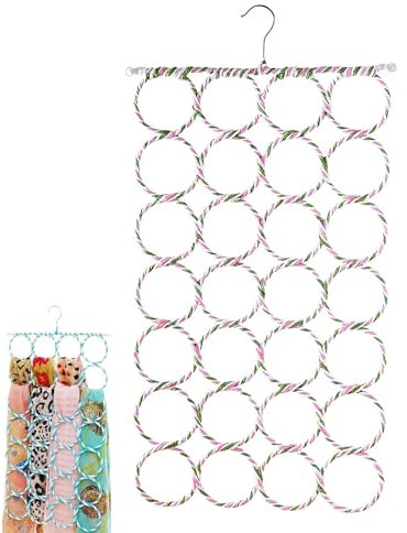 DBAILY Scarf Hanger, Multiple Purpose Scarves Hanger Clutter 28 Ring Scarf Ties Belts Organizer Shawl Storage Hanging Scarfs Hijab Tie Organiser Foldable Scarfs Hangers for Home Bedroom Living Room