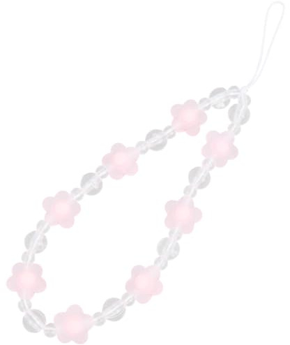 CRASPIRE Kvinnor telefon berlocker universella telefoner berlock rem blomma pärlor telefoner armband pärlor rosa mobiltelefon snodd handsfree nyckelringar för hörlurar plånbok handväska ryggsäck de