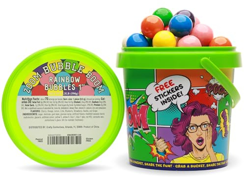 Chewing Bubble Gum Balls – 1 Inch Gumballs in Bucket with Handle – 1.3LB Baseball Double Bubble Gum - Vending Machine Refill Bulk for Goody Bags & Candy Bar