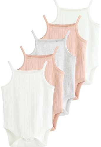 NEXT Bambina Confezione da 5 body per neonati senza maniche e con spalline sottili in 100% cotone Rosa 9 Mesi-12 Mesi