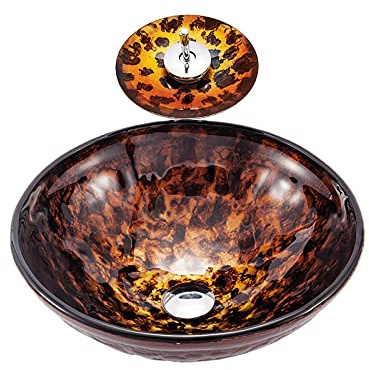 Faucet Combo Countertop Sink Bowl Tempered Glass Vanity Sink Bowl On The Top Hand Painted Flame Art Vessel Bowl Sink with Drain Combo