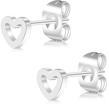 FACOKO Titan-Ohrringe mit Herz für Damen 5 mm silberfarbene Ohrstecker mit Schmetterlingsverschluss hypoallergener Knorpelohrring leichter Körperschmuck geeignet für Männer und Frauen (Silber, 5MM)