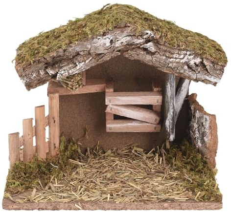 Well Home Decoración Navideña Establo de Madera para el Belén 20x12x16,5cm