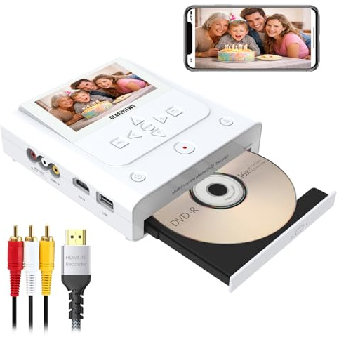 VHS to DVD Recorder, DVD Recorder with HDMI & AV Input, Convert VHS, VCR, Hi8 and Camcorder to DVD, USB, SD or HDD, No PC Needed, 4.3 LCD Preview, Phone Video/Photo to DVD/USB/SD/HDD App Copy