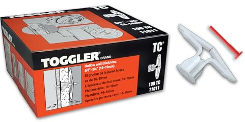 TOGGLER Toggle TC Commercial Drywall Anchor, Polypropylene, Made in US, 5/8 to 3/4 Grip Range, For #6 to #14 Fastener Sizes (Pack of 100)