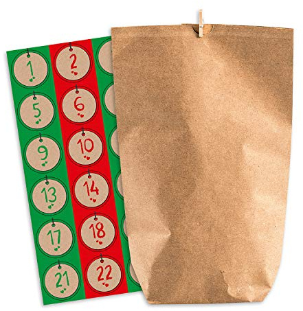 pajoma Adventskalender för påfyllning Nordic Vintage 24 kraftpappersmuggar Julskalender pysselset inklusive siffror och häftklammer