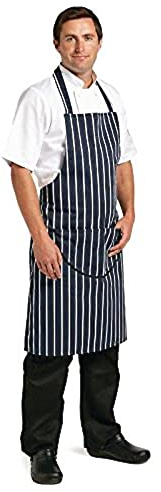Whites Butchers Stripe Bib Apron with Pocket Blue/White - Professional Chef Apron Adjustable, Cooking, Kitchen, Bistro, Women, Men Aprons With Pocket A535