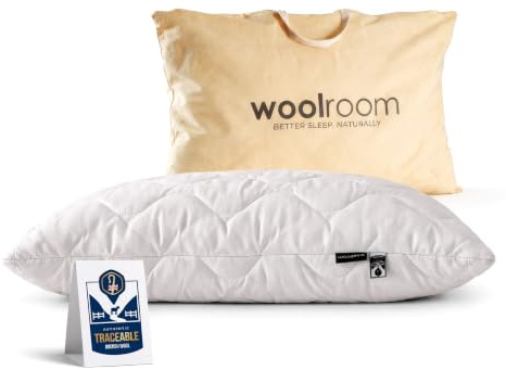 WOOLROOM Classic British Wool Pillow, Medium Firm Bed Pillow Standard Size 48x74 cm - Natural Certified Hypoallergenic Moisture Wicking Dust Mite Bed Bug Resistant Feather Down Alternative