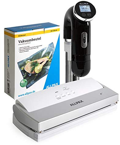 Allpax Sous Vide Set Starter F110, Set inkl. Vakuumiergerät, Sous Vide Garer & 50 Vakuumbeuteln, elektronische Haushaltsgeräte und Beutel zum Vakuumgaren
