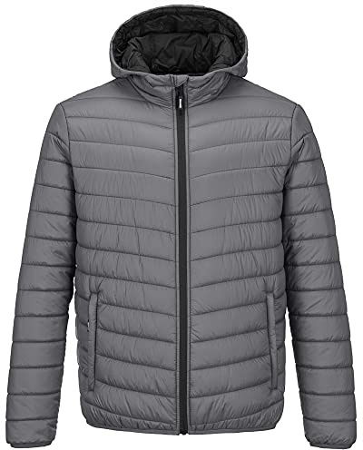 Outdoor Ventures Giacca da Uomo in Piuma Leggera Impermeabile con Cappuccio Giacca Isolante Antivento Giacca Invernale per Uomo con Tasche Per Escursionismo, Campeggio, Viaggi, grigio., XXL