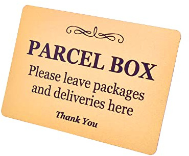 Paketlåda skylt – metall | aluminium med självhäftande baksida | Meddelande för leveranser, brevlåda, paket, post, brevbärare | informationsskylt | tappa inte ditt paket någonsin igen (mässing)
