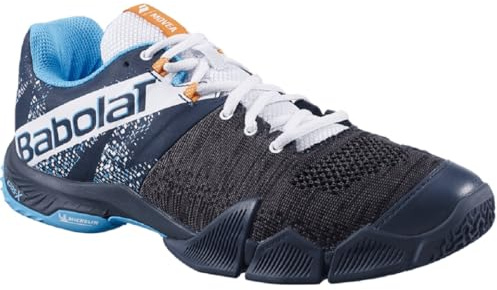 Babolat, Chaussures de Padel Homme Movea Men, Maintien et Amorti, 2 Sangles Puissantes, Semelle Respirante Ortholite, Marque Française, Grey/Scuba Blue, 42 EU