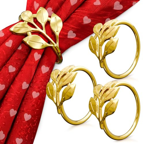 Thanksgiving Napkin Rings Set of 12 Gold Leaf, Christmas Napkin Rings