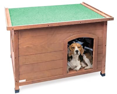 AqpetFriends Baita Cuccia in Legno da Esterno per Cani con Tetto Apribile e Tende Termiche incluse, Medium 104x68x75 h