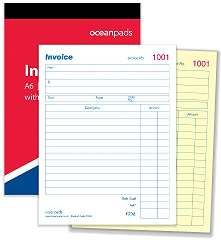 Small A6 Invoice Book – 2-Part Duplicate NCR Carbonless – 105 x 148mm – Ocean Pads (70260)