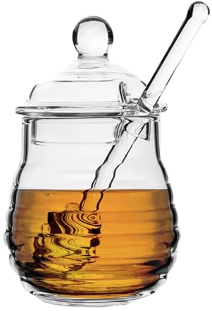 xocome Pot à Miel en Verre avec Couvercle et Cuillère à Miel, Pots à Miel pour Servir du Miel et du Sirop (280 ml)