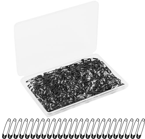 LLYJOYE Small Black Safety Pins, 0.75 Inch, 200 Pcs, Mini Metal Pins for Clothes, Sewing, Crafts, with Storage Box