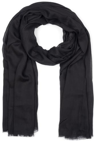 styleBREAKER Damen Schal Leicht & Transparent mit kurzen Fransen | Einfarbiges Halstuch für Frühling und Sommer | Weiches großes Schultertuch 188 x 100 cm, Farbe:Schwarz