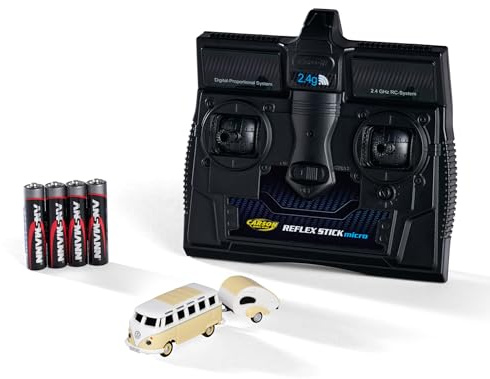 Carson 500504164 1:87 VW T1 Samba Bus mit Wohnwagen 2.4GHz 100% - Fahrfertiges Modell, RC Auto, H0 Auto,RC Modell,Diorama Fahrzeug