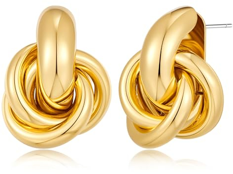 Vintage Verdreht Gestrickte Dangle Ohrringe - Gold, Hypoallergene Knoten Tropfen Ohrringe für Damen als Geschenk für Frauen, Freundin, Mama, Mädchen