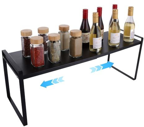 DAJAVE Cupboard Organiser Shelf, Extendable Kitchen Cupboard Organiser Shelf Adjustable Kitchen Shelf Organiser Cupboard Shelf Organiser for Kitchens, Pantry, Bathroom, Office