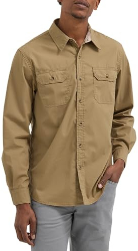 Wrangler Authentics Men's Long Sleeve Classic Woven Shirt, Elmwood, Medium