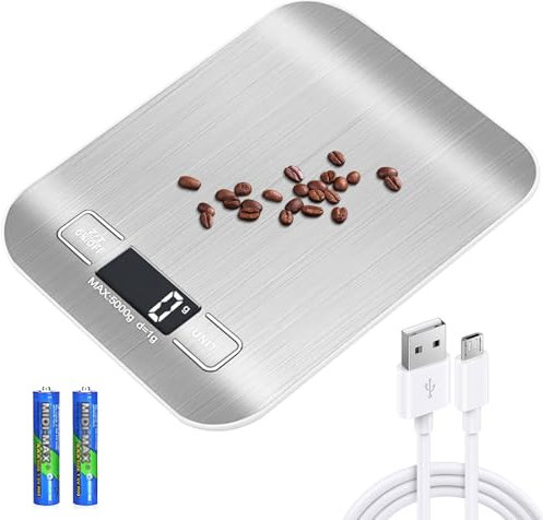 Bilancia da cucina digitale, 10 kg/1 g, bilancia da cucina, ricaricabile USB, digitale con display LCD e funzione tara, bilancia da cucina professionale multifunzione con cavo di ricarica