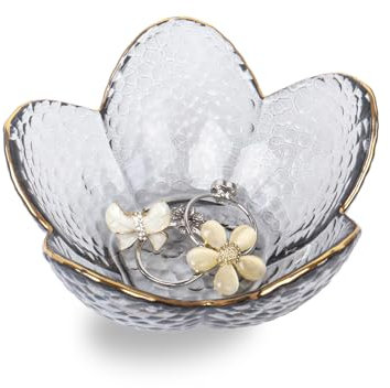 Nideen Vassoio portagioie in vetro, 8,9 x 4,2 cm, vassoio porta anelli, vassoio per anelli, piatto per gioielli, portachiavi, per corridoio (grigio)