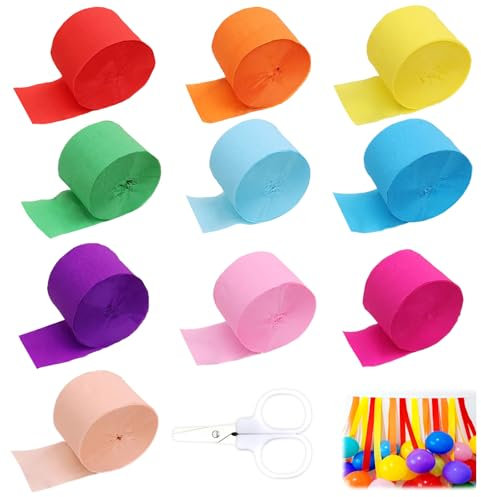 10 Rollen Krepppapier Bunt,Reispapier Basteln Luftschlangen Kreppband Bastelmaterial Für Regenbogen Deko Kindergeburtstag Hochzeit Geburtstags Party Feier Dekoration DIY Papier Streamer (4.5cmx25m)
