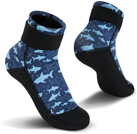 Yikayin Calzini da nuoto in neoprene, 3 mm, per bambini, antiscivolo, termici, per spiaggia, piscina, sport acquatici, colore blu, 27-30