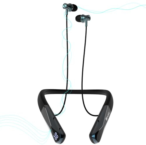 Hmusic H08 Neckband Headphones Bluetooth 6.0, Voice Return Mic Wireless Earphones, 35H Long Battery, 33g Lightweight, IPX5 Waterproof, Power Display, Call Alert Around Neck Earphones for Singing/Sport