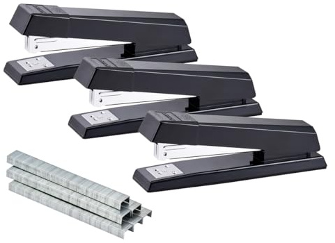 Bostitch Office No-Jam Premium Desktop Stapler, Full-Strip, Black, 1,250 Staples Included, 3-Pack
