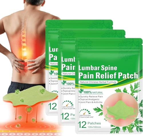 Flexiback Lumbar Pain Relief Patches, Natural Back Pain Patches, Heat Plasters for the Lumbar Spine, Long-Lasting Relief (36pcs/3box)